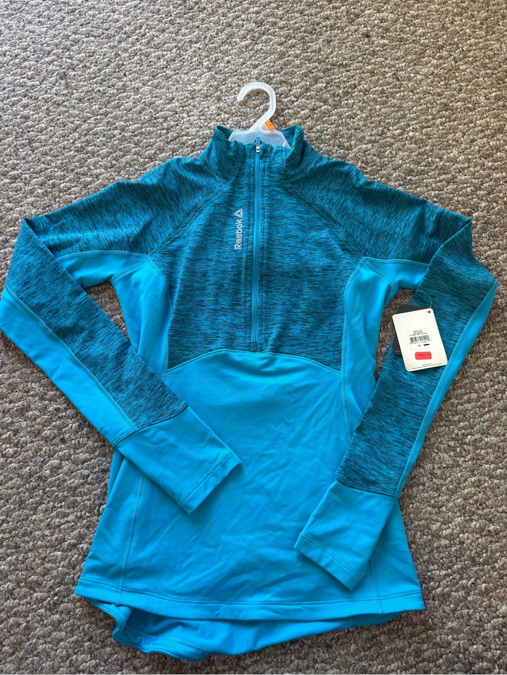 Reebok Blue Teal Heathered Quarter-Zip Pullover